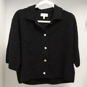 & Other Stories Short Sleeved Blocky Cropped Button Cardigan Sweater Black